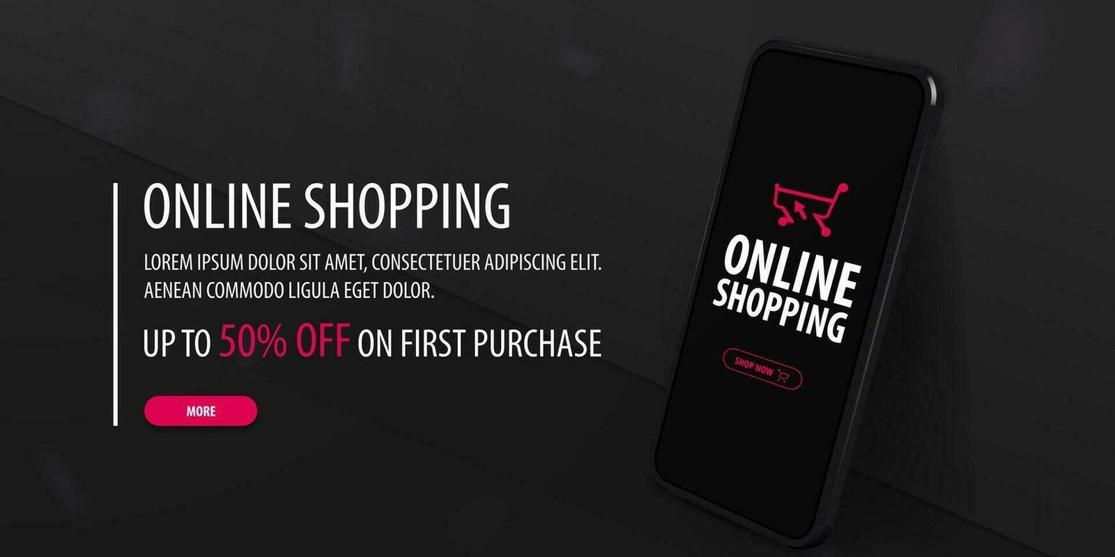 online-shopping-black-web-banner-with-offer-and-a-smartphone-on-a-dark-background-near-the-wall-vector